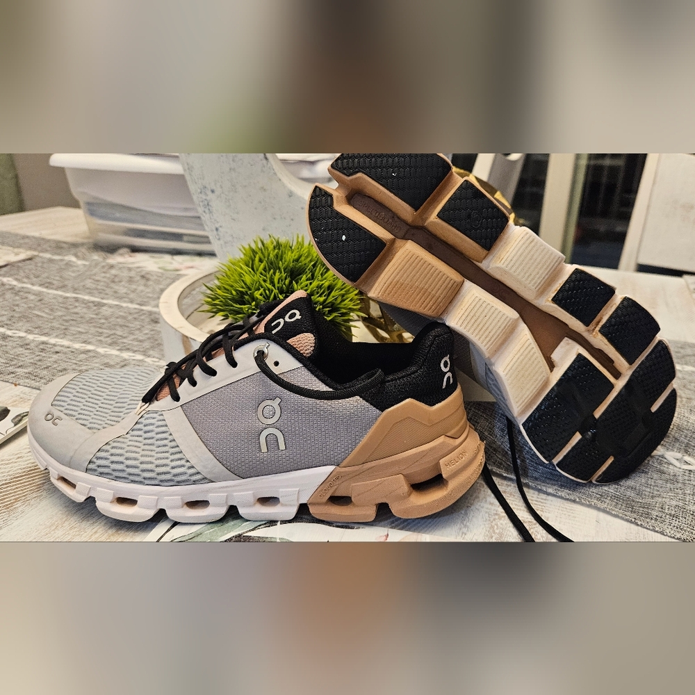 On Running Athletic Shoes in Gray and Tan
